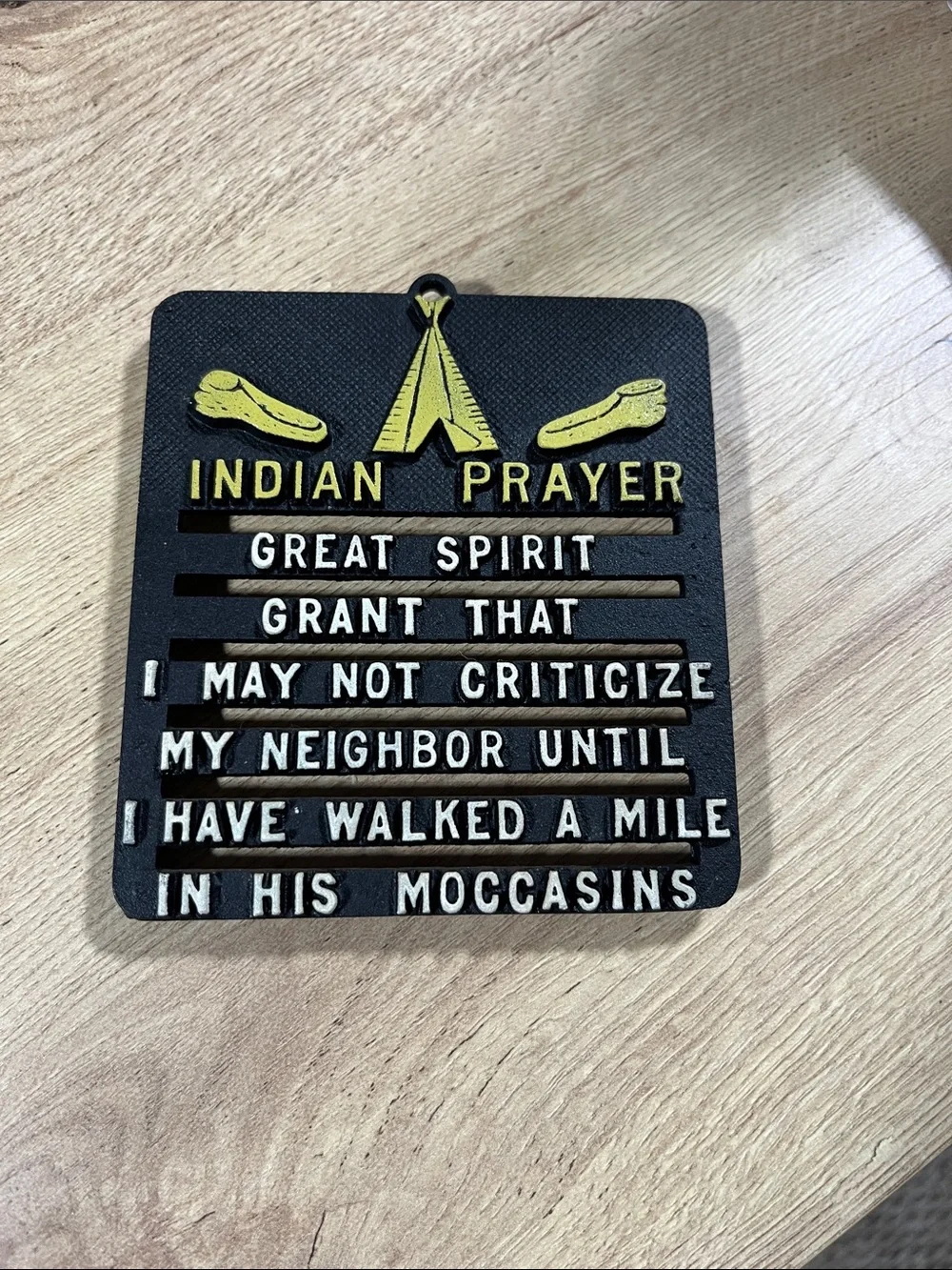 Black & Yellow 'Indian Prayer' Wall Plaque vintage 1970’s